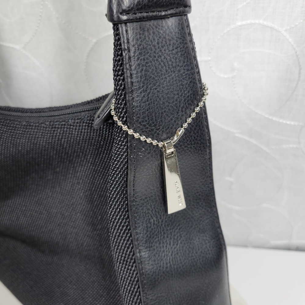 Nine West Mini Hobo Shoulder Bag Purse Black Mesh Zip Silver Logo Charm Y2K - Picture 5 of 15